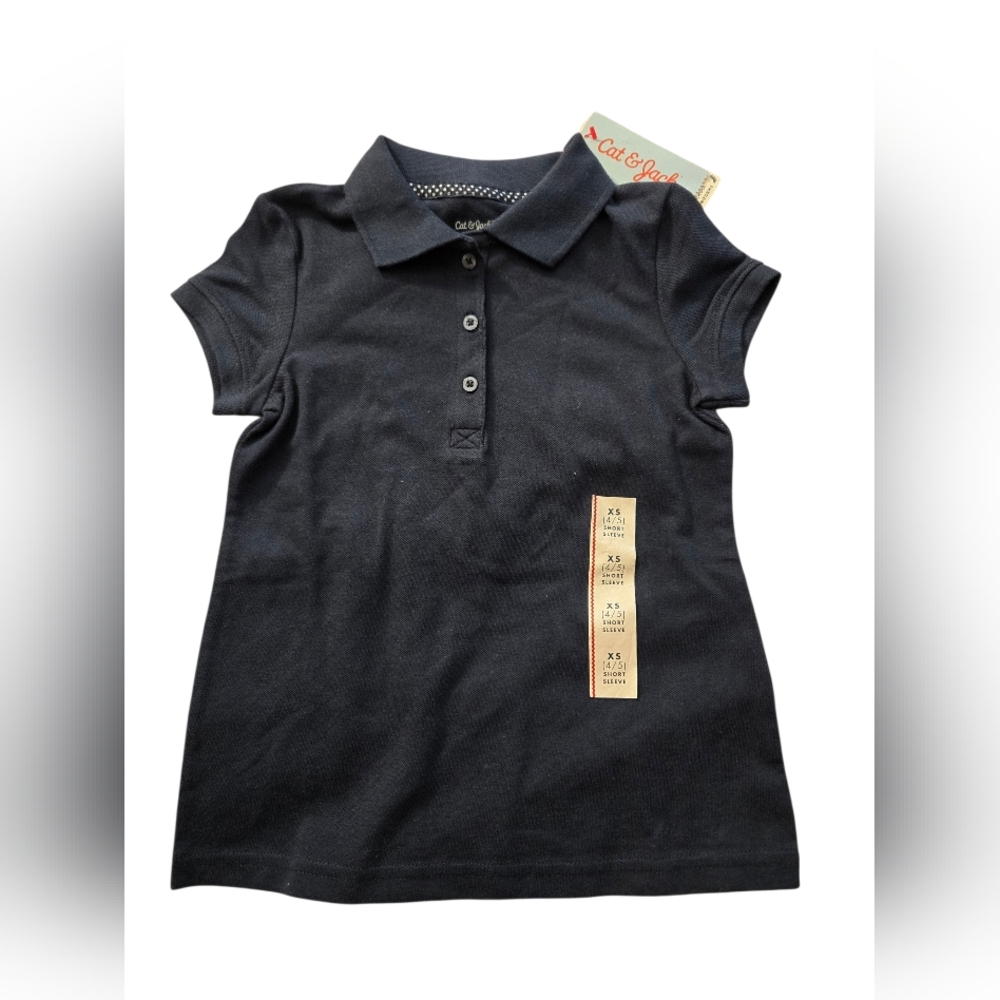 Cat & Jack Girls Navy Uniform Polo Shirt XS (4/5) NWT Short Sleeve
